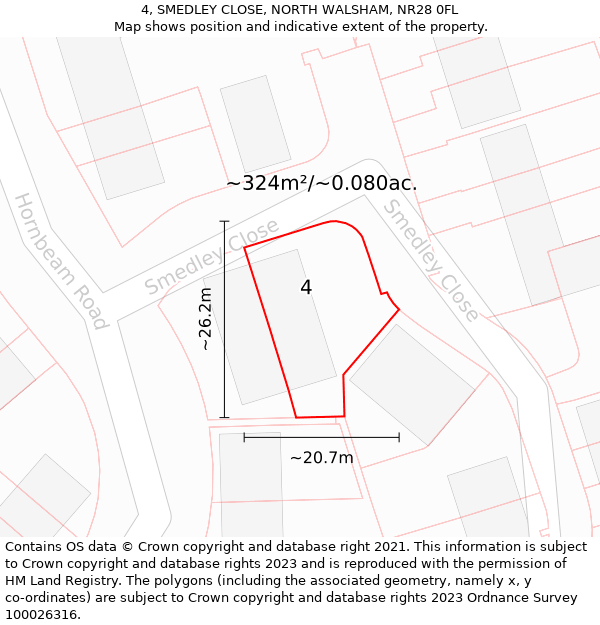 4, SMEDLEY CLOSE, NORTH WALSHAM, NR28 0FL: Plot and title map