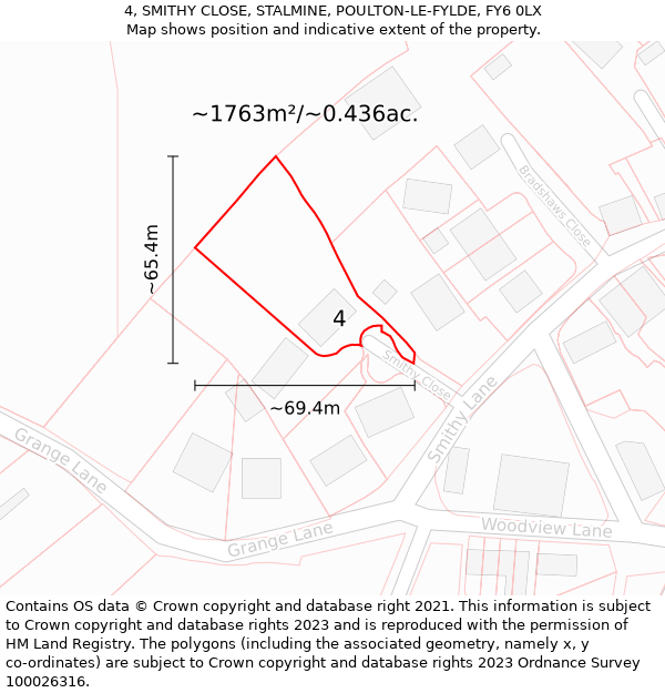 4, SMITHY CLOSE, STALMINE, POULTON-LE-FYLDE, FY6 0LX: Plot and title map