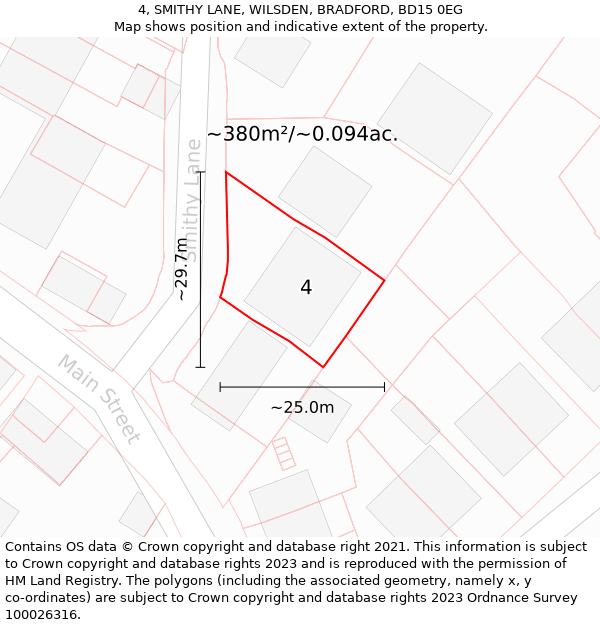 4, SMITHY LANE, WILSDEN, BRADFORD, BD15 0EG: Plot and title map