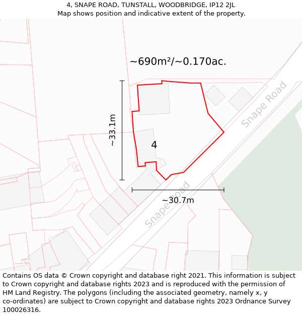 4, SNAPE ROAD, TUNSTALL, WOODBRIDGE, IP12 2JL: Plot and title map