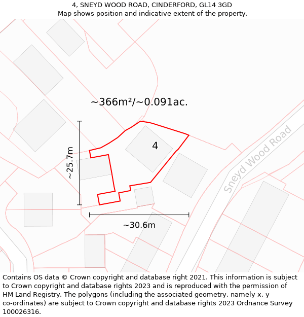 4, SNEYD WOOD ROAD, CINDERFORD, GL14 3GD: Plot and title map