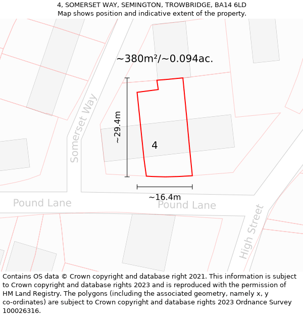 4, SOMERSET WAY, SEMINGTON, TROWBRIDGE, BA14 6LD: Plot and title map