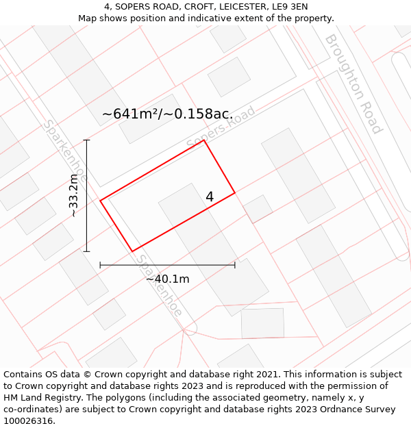 4, SOPERS ROAD, CROFT, LEICESTER, LE9 3EN: Plot and title map