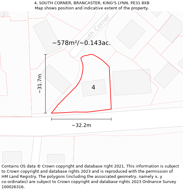 4, SOUTH CORNER, BRANCASTER, KING'S LYNN, PE31 8XB: Plot and title map