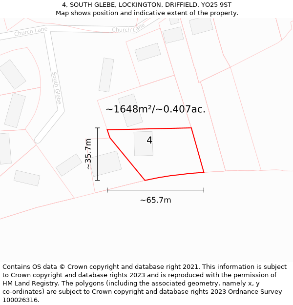 4, SOUTH GLEBE, LOCKINGTON, DRIFFIELD, YO25 9ST: Plot and title map