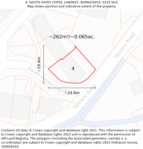 4, SOUTH HAYES COPSE, LANDKEY, BARNSTAPLE, EX32 0UZ: Plot and title map