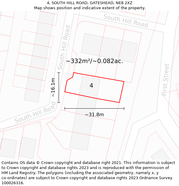 4, SOUTH HILL ROAD, GATESHEAD, NE8 2XZ: Plot and title map