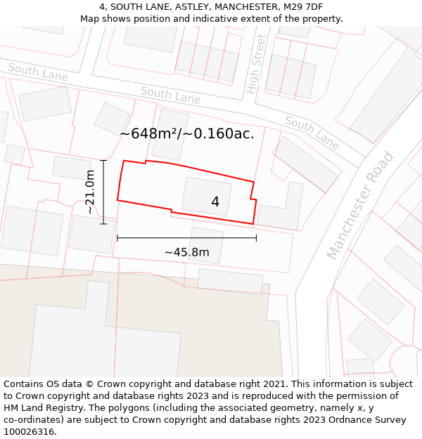 4, SOUTH LANE, ASTLEY, MANCHESTER, M29 7DF: Plot and title map