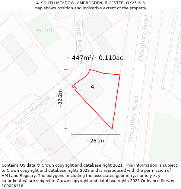 4, SOUTH MEADOW, AMBROSDEN, BICESTER, OX25 2LA: Plot and title map