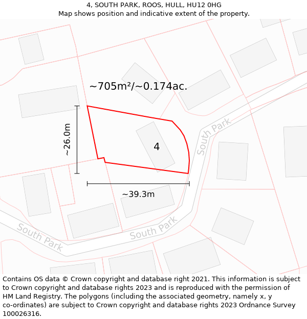 4, SOUTH PARK, ROOS, HULL, HU12 0HG: Plot and title map