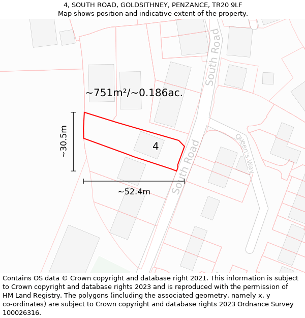 4, SOUTH ROAD, GOLDSITHNEY, PENZANCE, TR20 9LF: Plot and title map