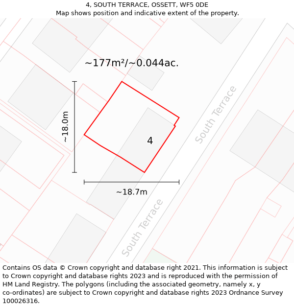 4, SOUTH TERRACE, OSSETT, WF5 0DE: Plot and title map