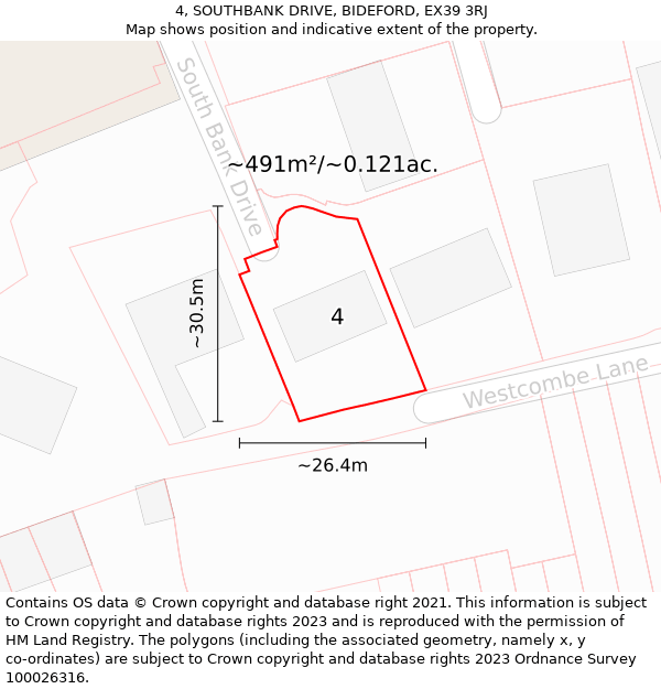 4, SOUTHBANK DRIVE, BIDEFORD, EX39 3RJ: Plot and title map