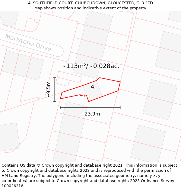 4, SOUTHFIELD COURT, CHURCHDOWN, GLOUCESTER, GL3 2ED: Plot and title map