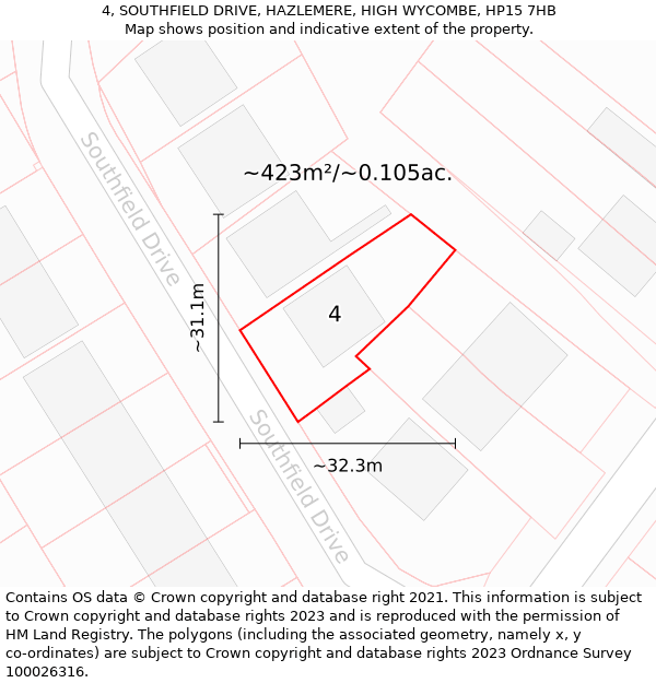 4, SOUTHFIELD DRIVE, HAZLEMERE, HIGH WYCOMBE, HP15 7HB: Plot and title map