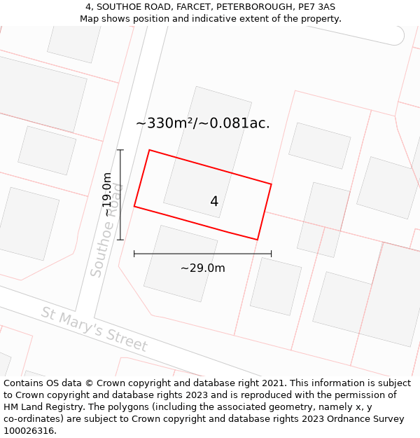 4, SOUTHOE ROAD, FARCET, PETERBOROUGH, PE7 3AS: Plot and title map