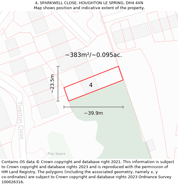 4, SPARKWELL CLOSE, HOUGHTON LE SPRING, DH4 4XN: Plot and title map