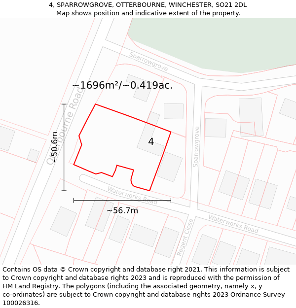 4, SPARROWGROVE, OTTERBOURNE, WINCHESTER, SO21 2DL: Plot and title map