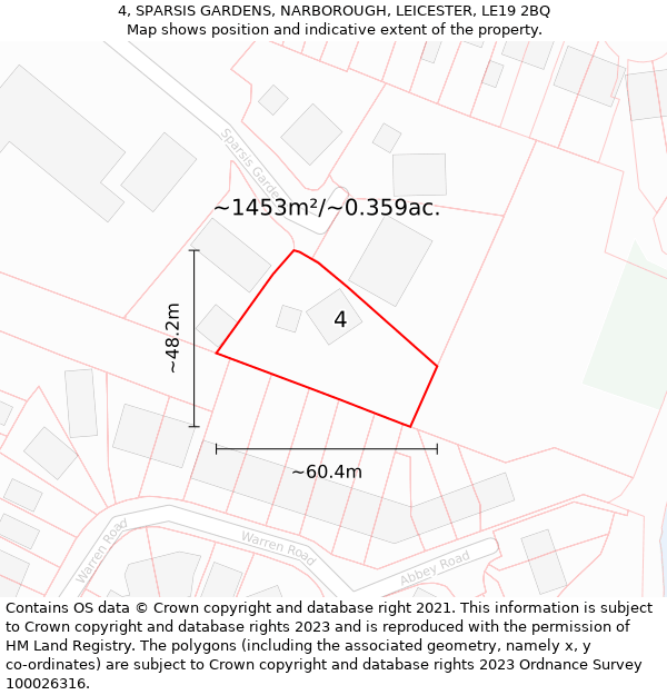 4, SPARSIS GARDENS, NARBOROUGH, LEICESTER, LE19 2BQ: Plot and title map