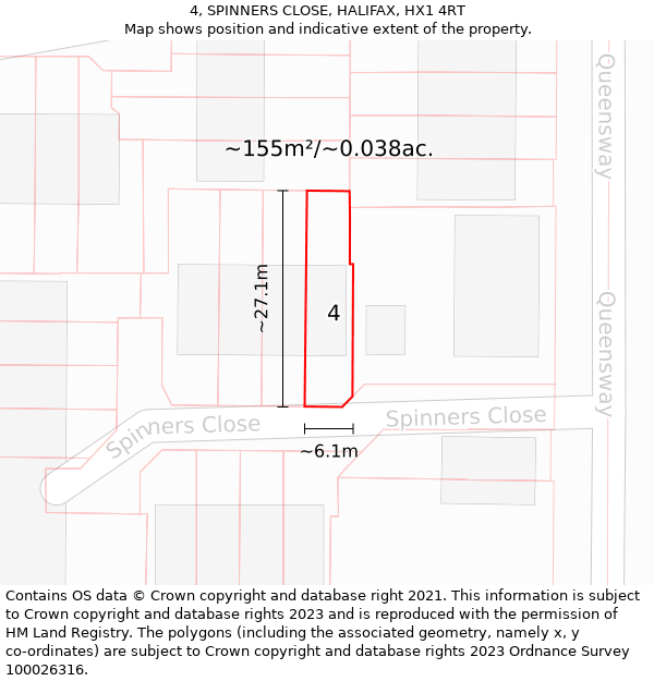 4, SPINNERS CLOSE, HALIFAX, HX1 4RT: Plot and title map