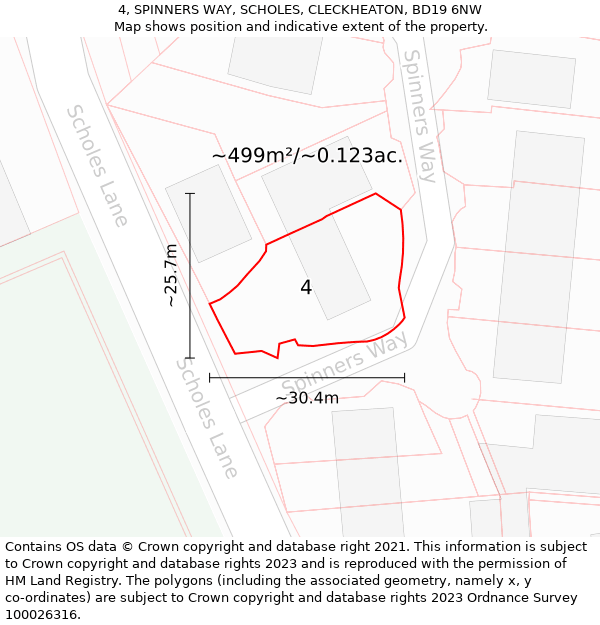 4, SPINNERS WAY, SCHOLES, CLECKHEATON, BD19 6NW: Plot and title map