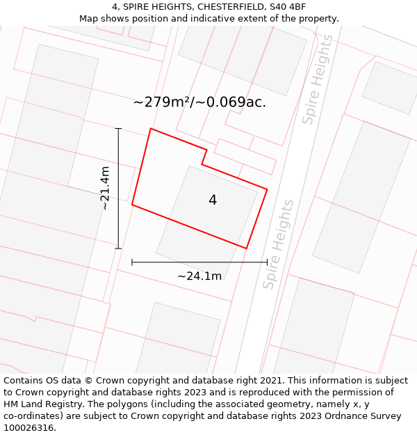 4, SPIRE HEIGHTS, CHESTERFIELD, S40 4BF: Plot and title map