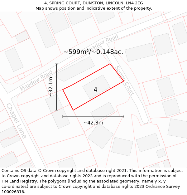 4, SPRING COURT, DUNSTON, LINCOLN, LN4 2EG: Plot and title map