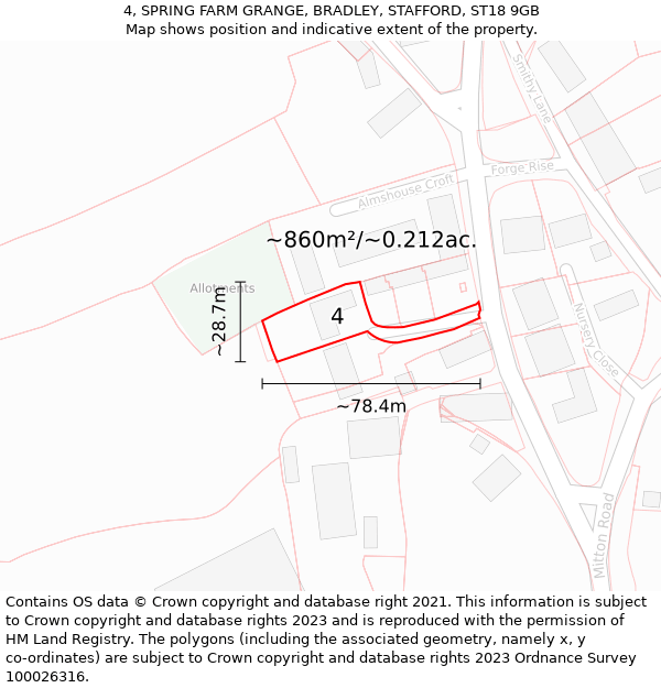 4, SPRING FARM GRANGE, BRADLEY, STAFFORD, ST18 9GB: Plot and title map