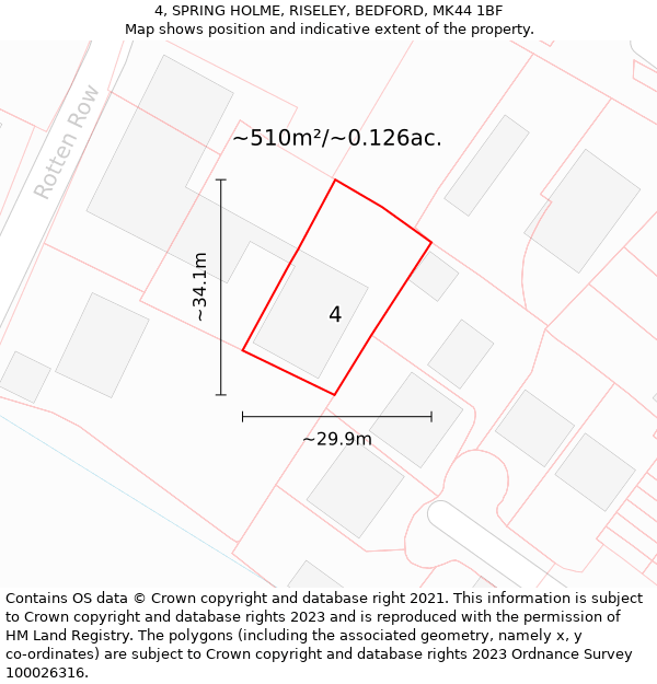 4, SPRING HOLME, RISELEY, BEDFORD, MK44 1BF: Plot and title map