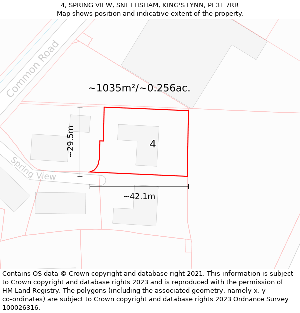 4, SPRING VIEW, SNETTISHAM, KING'S LYNN, PE31 7RR: Plot and title map