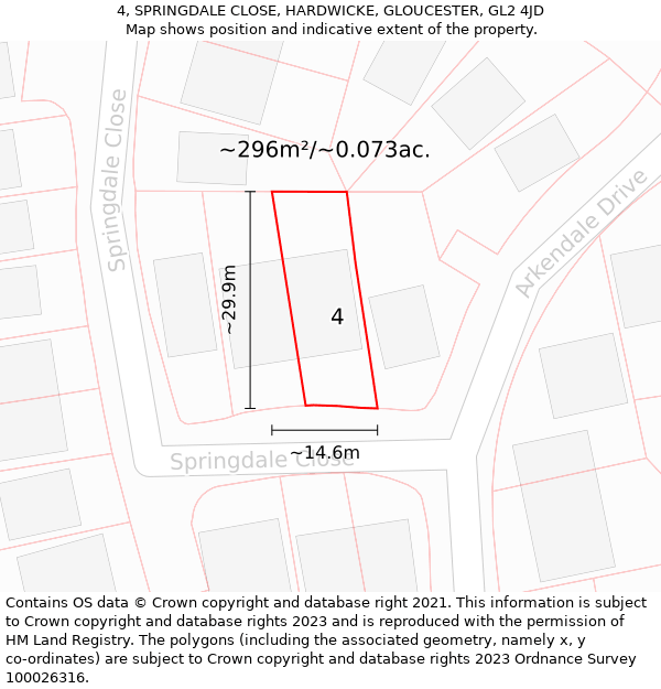 4, SPRINGDALE CLOSE, HARDWICKE, GLOUCESTER, GL2 4JD: Plot and title map