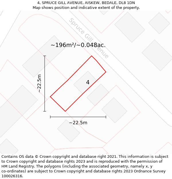 4, SPRUCE GILL AVENUE, AISKEW, BEDALE, DL8 1DN: Plot and title map