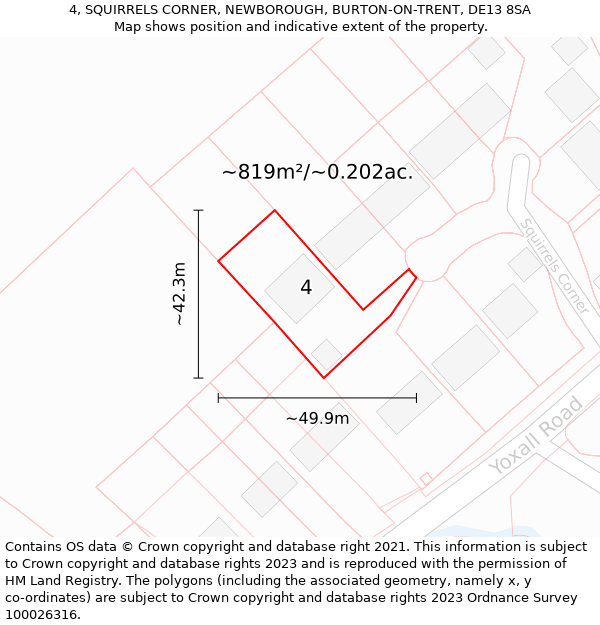 4, SQUIRRELS CORNER, NEWBOROUGH, BURTON-ON-TRENT, DE13 8SA: Plot and title map