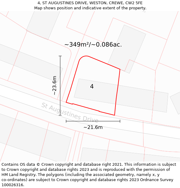 4, ST AUGUSTINES DRIVE, WESTON, CREWE, CW2 5FE: Plot and title map