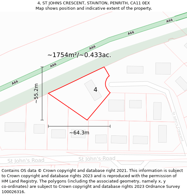 4, ST JOHNS CRESCENT, STAINTON, PENRITH, CA11 0EX: Plot and title map