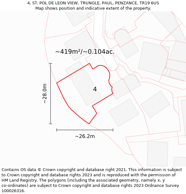 4, ST. POL DE LEON VIEW, TRUNGLE, PAUL, PENZANCE, TR19 6US: Plot and title map