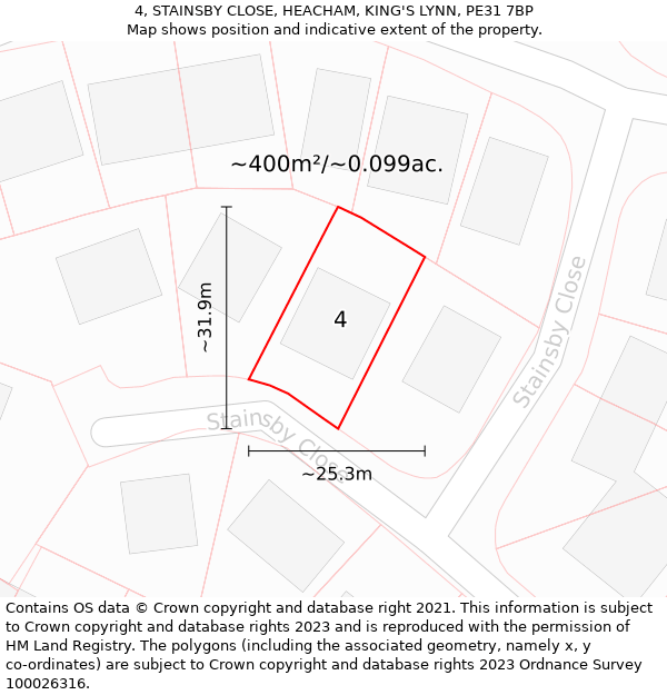 4, STAINSBY CLOSE, HEACHAM, KING'S LYNN, PE31 7BP: Plot and title map