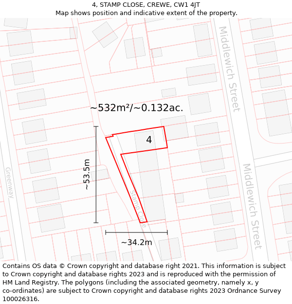 4, STAMP CLOSE, CREWE, CW1 4JT: Plot and title map