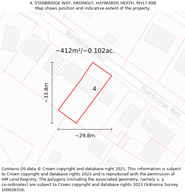 4, STANBRIDGE WAY, ARDINGLY, HAYWARDS HEATH, RH17 6SB: Plot and title map