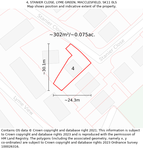 4, STANIER CLOSE, LYME GREEN, MACCLESFIELD, SK11 0LS: Plot and title map