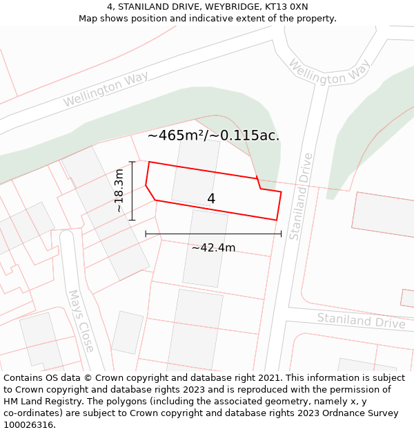 4, STANILAND DRIVE, WEYBRIDGE, KT13 0XN: Plot and title map