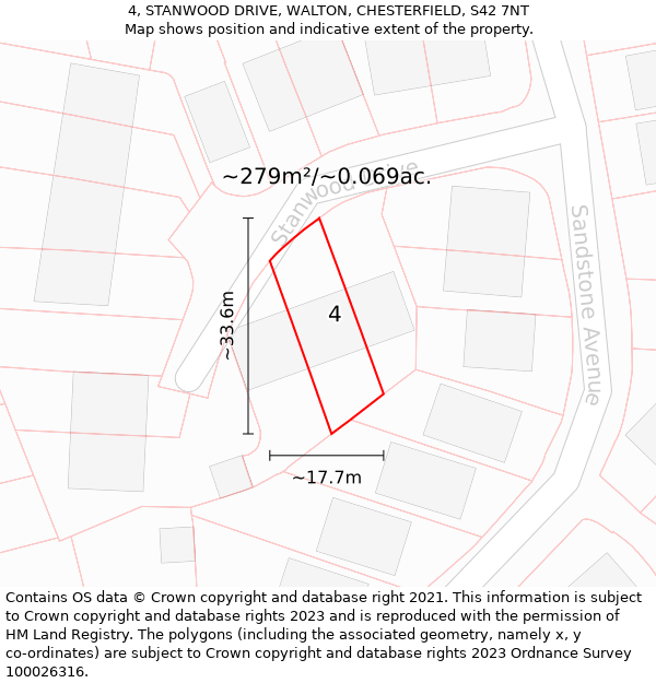 4, STANWOOD DRIVE, WALTON, CHESTERFIELD, S42 7NT: Plot and title map