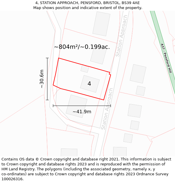 4, STATION APPROACH, PENSFORD, BRISTOL, BS39 4AE: Plot and title map