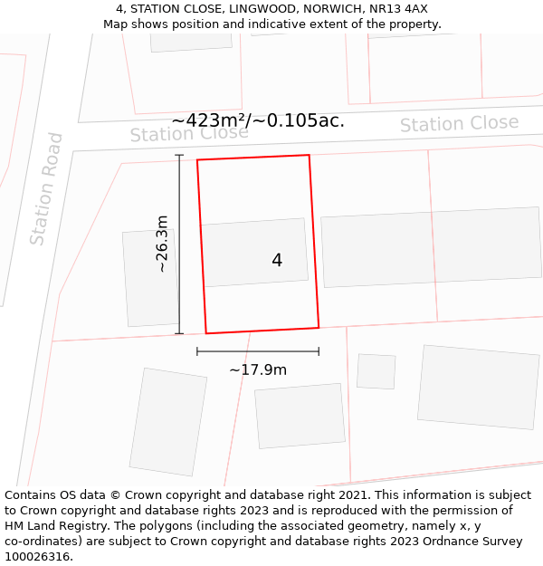 4, STATION CLOSE, LINGWOOD, NORWICH, NR13 4AX: Plot and title map