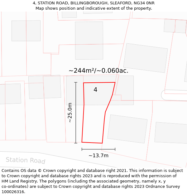 4, STATION ROAD, BILLINGBOROUGH, SLEAFORD, NG34 0NR: Plot and title map