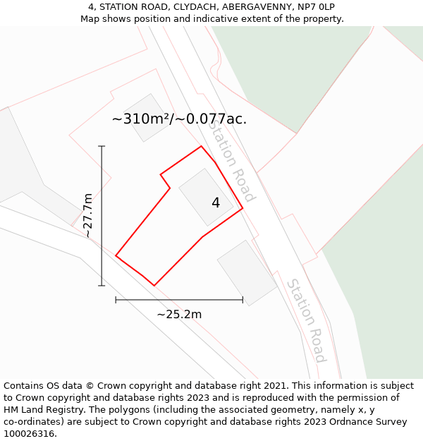 4, STATION ROAD, CLYDACH, ABERGAVENNY, NP7 0LP: Plot and title map