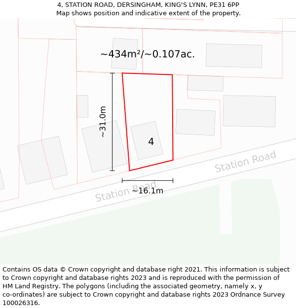 4, STATION ROAD, DERSINGHAM, KING'S LYNN, PE31 6PP: Plot and title map