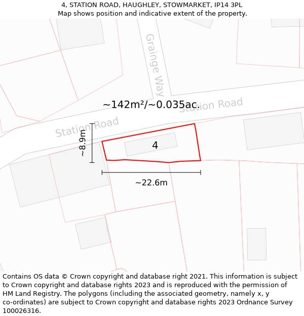 4, STATION ROAD, HAUGHLEY, STOWMARKET, IP14 3PL: Plot and title map