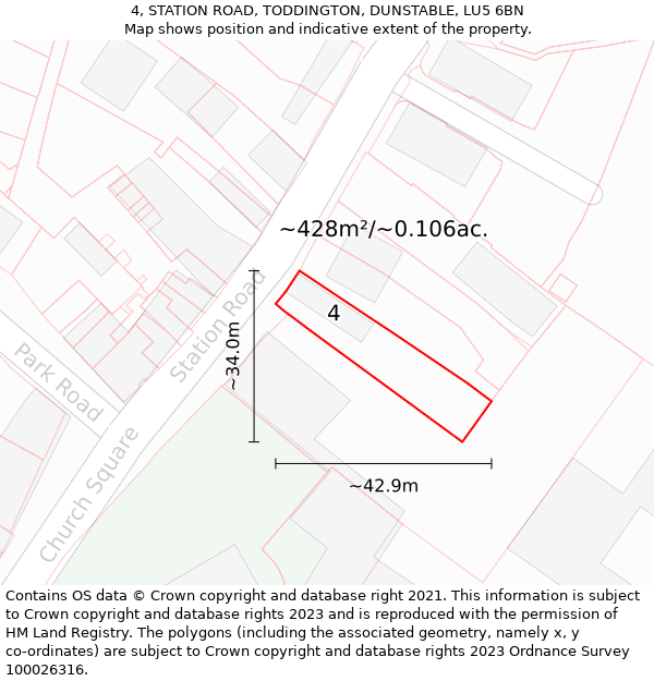4, STATION ROAD, TODDINGTON, DUNSTABLE, LU5 6BN: Plot and title map