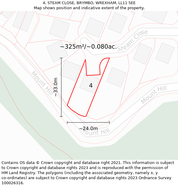 4, STEAM CLOSE, BRYMBO, WREXHAM, LL11 5EE: Plot and title map